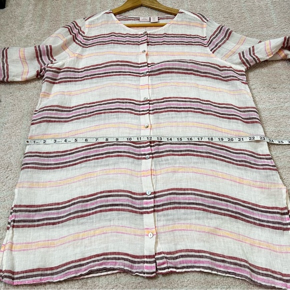 St Tropez West Linen Button-Up Tunic Blouse Top Roll Tab Sleeves XL Resortwear - Picture 8 of 15